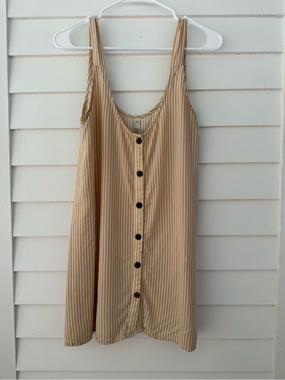 Valija | Tan & White Striped Button-Front Tunic Tank Size Medium
